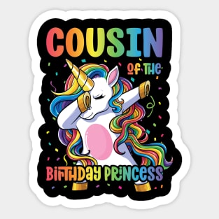 Cousin of the Birthday Princess Dabbing Unicorn Girl Sticker